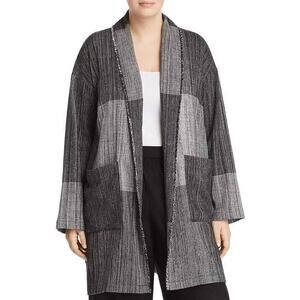 EILEEN FISHER $278 Color-Block Shawl Collar Open Jacket Black/Gray XXS/XS